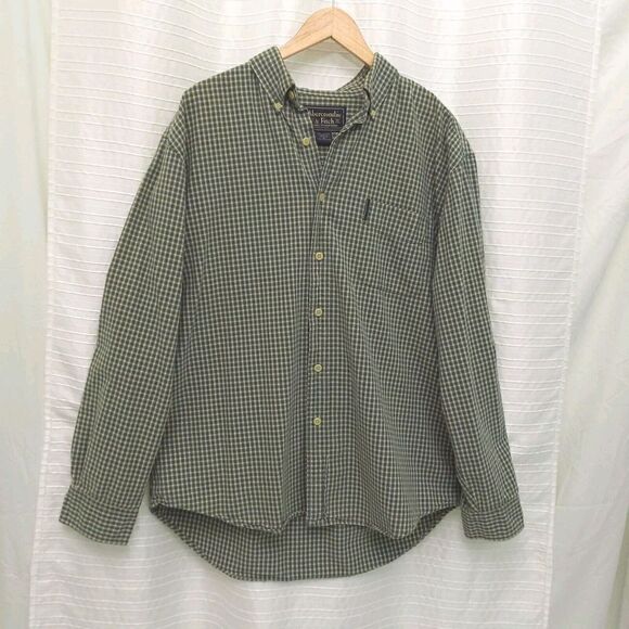 Abercrombie & Fitch Outdoor Plaid Shirt Green Tan Long Sleeve Men's Medium - Picture 3 of 7